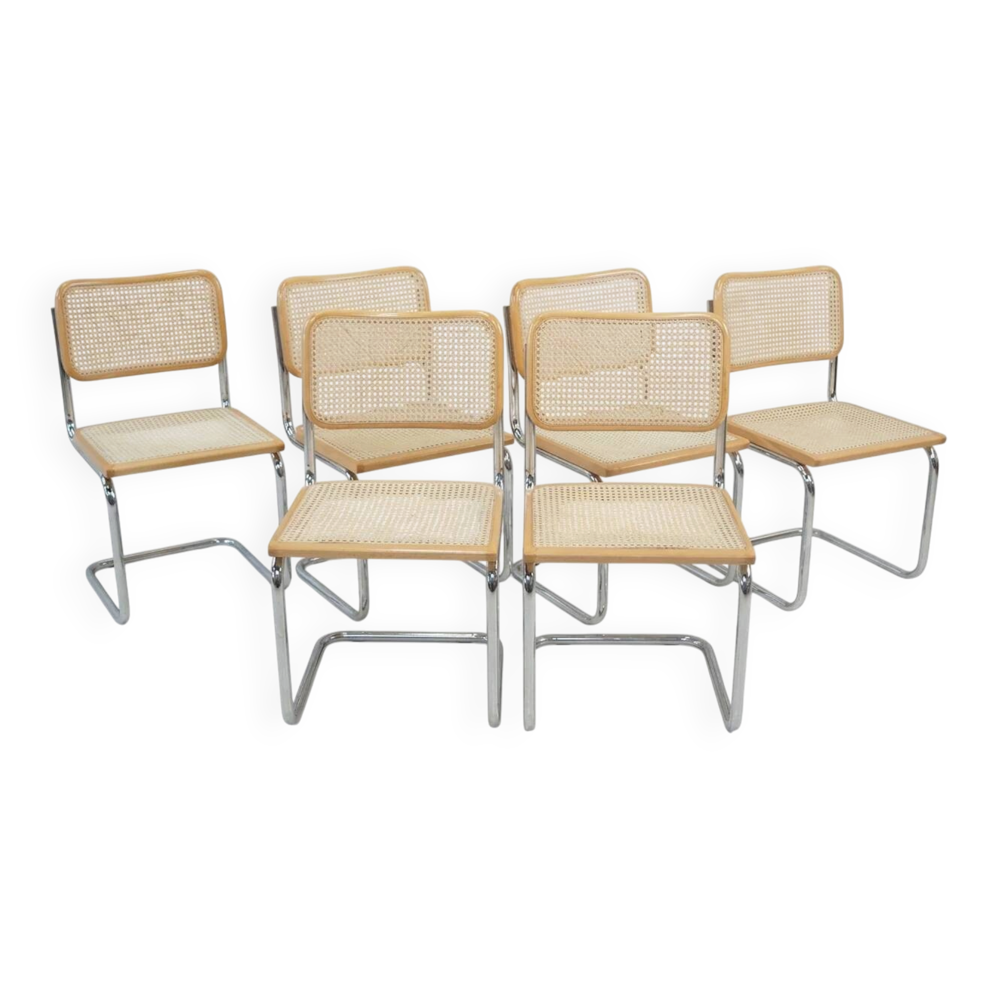Lot de 6 chaises Cesca B32 d'après Marcel Breuer, Italie