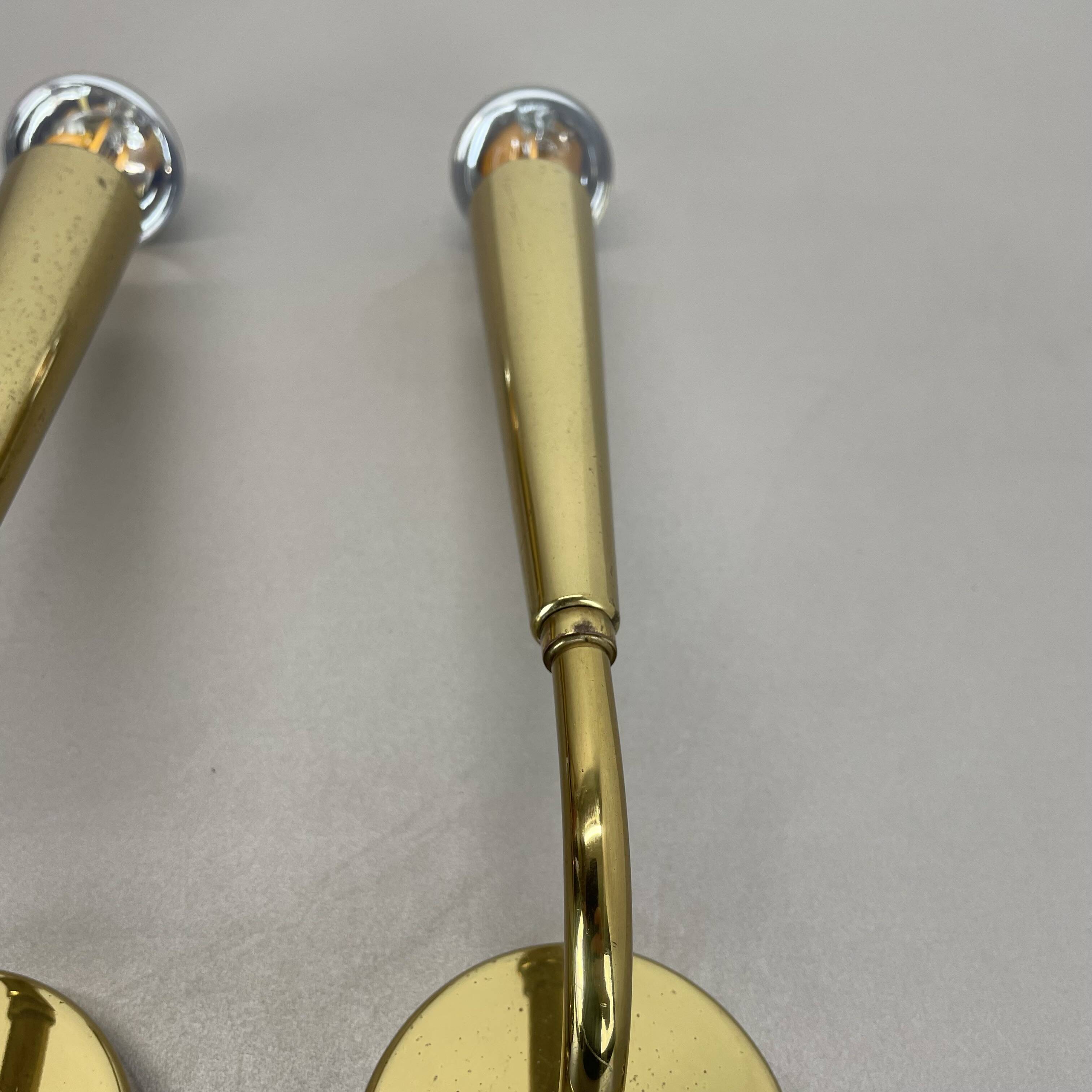 set of 2 Brass "TORCH" Stilnovo Style Theatre Wall Light Sconces, Italy, 1970s