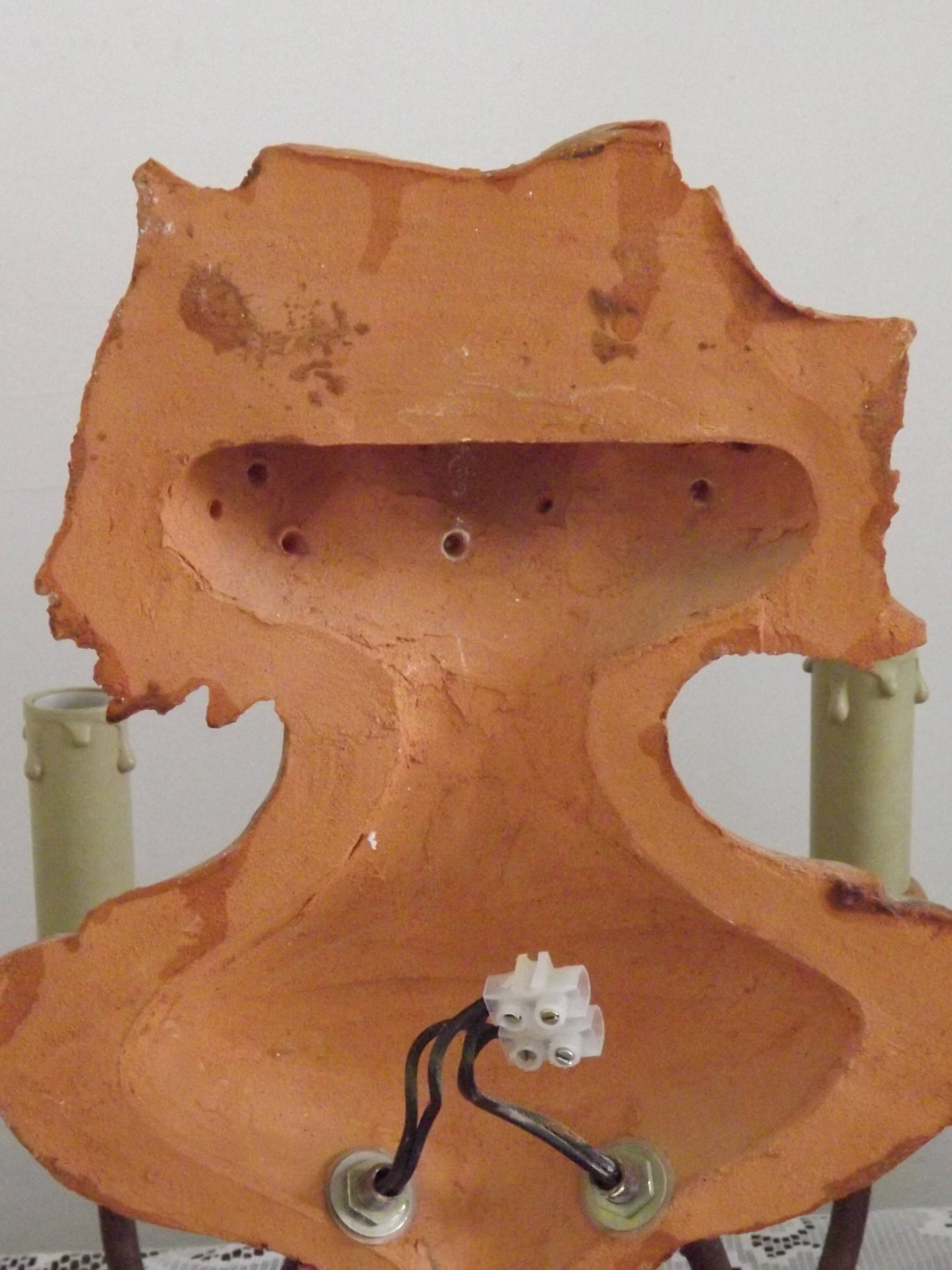 Rare Large Pair of French Terracotta Urn Fruit Basket Double Wall Lights