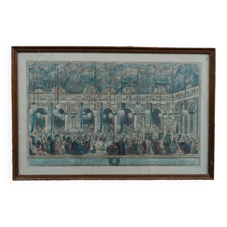 Old engraving ball of yews Versailles framed