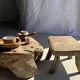 Petit stool, tabouret d'appoint en teck massif ovale wabi-sabi H25 37x27