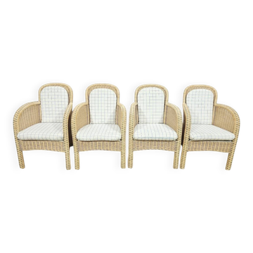 Ensemble de 4 fauteuils en osier / Domicil Möbel / Allemagne / années 1990.