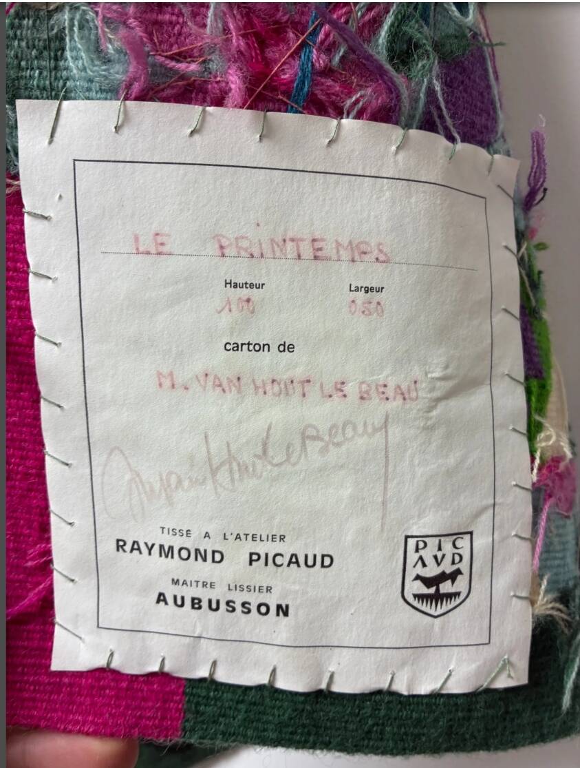 Tapisserie d'Aubusson en laine d'après Michèle Van Hout Le Beau