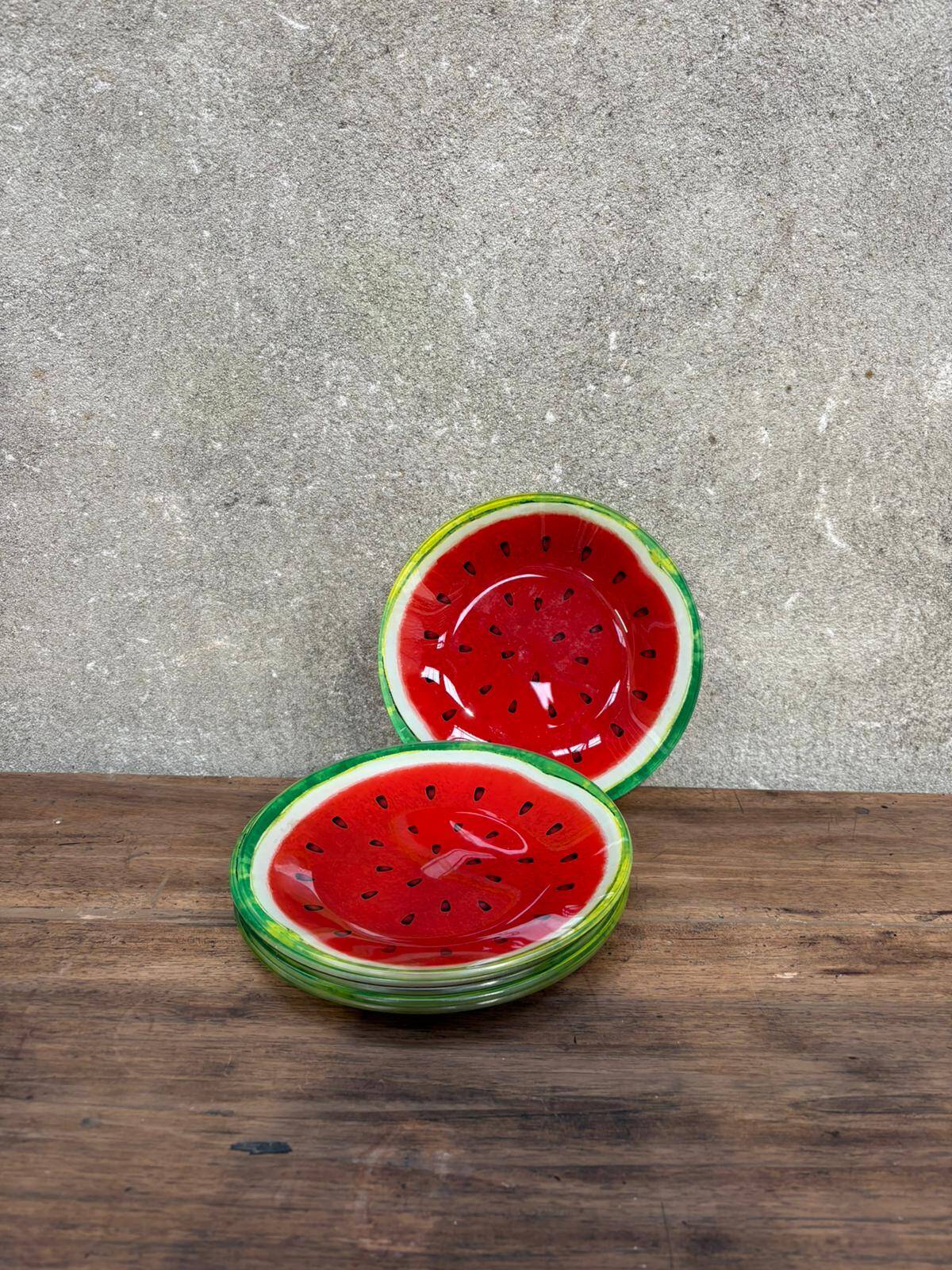 Assiette plate en verre à décor pastèque