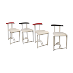 4 chaises années 80, skaï métal et bois