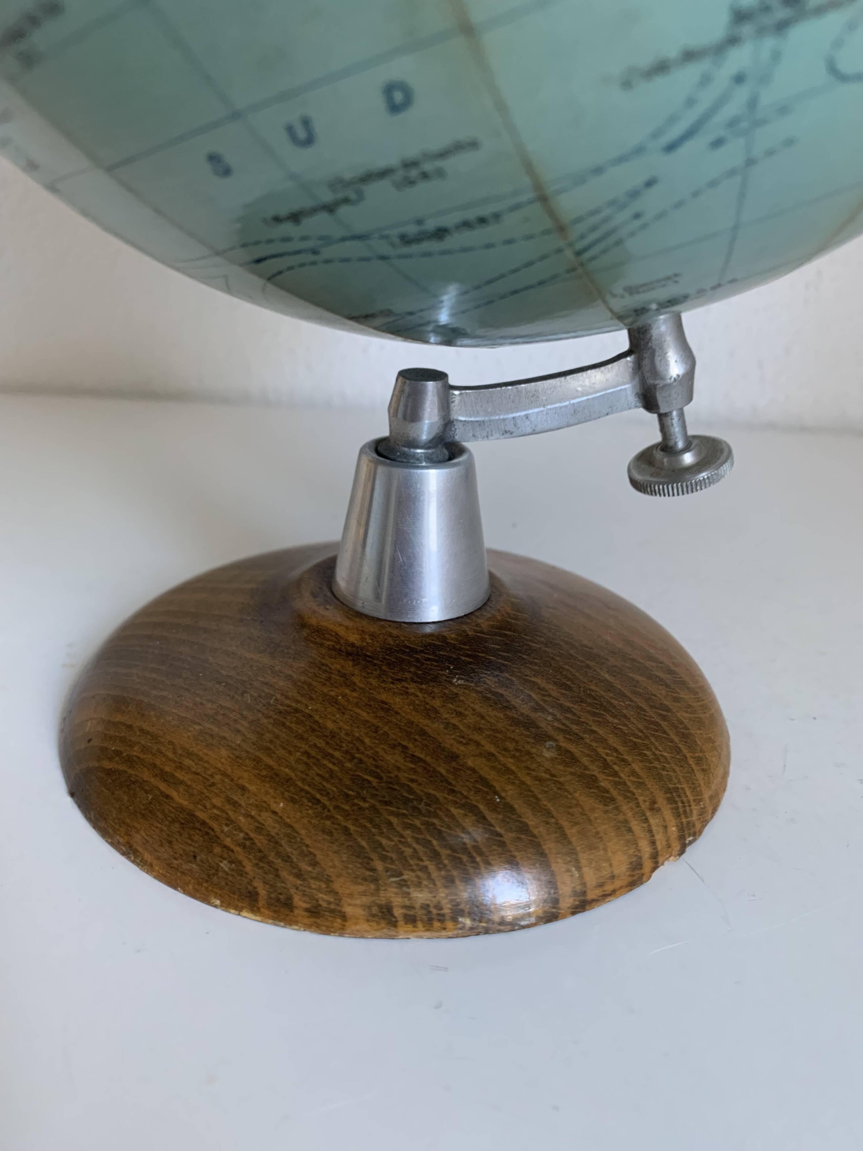 Globe terrestre vintage 1960 Girard et Barrère bois mappemonde - 29 cm