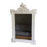 Late 19th century mirror with decorated pediment. 110x70. White.