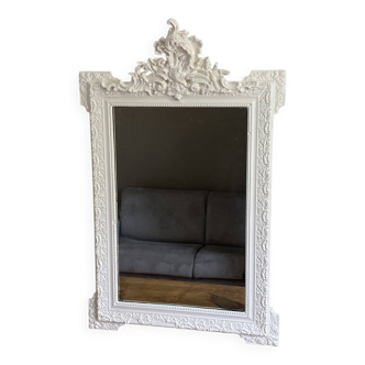 Late 19th century mirror with decorated pediment. 110x70. White.