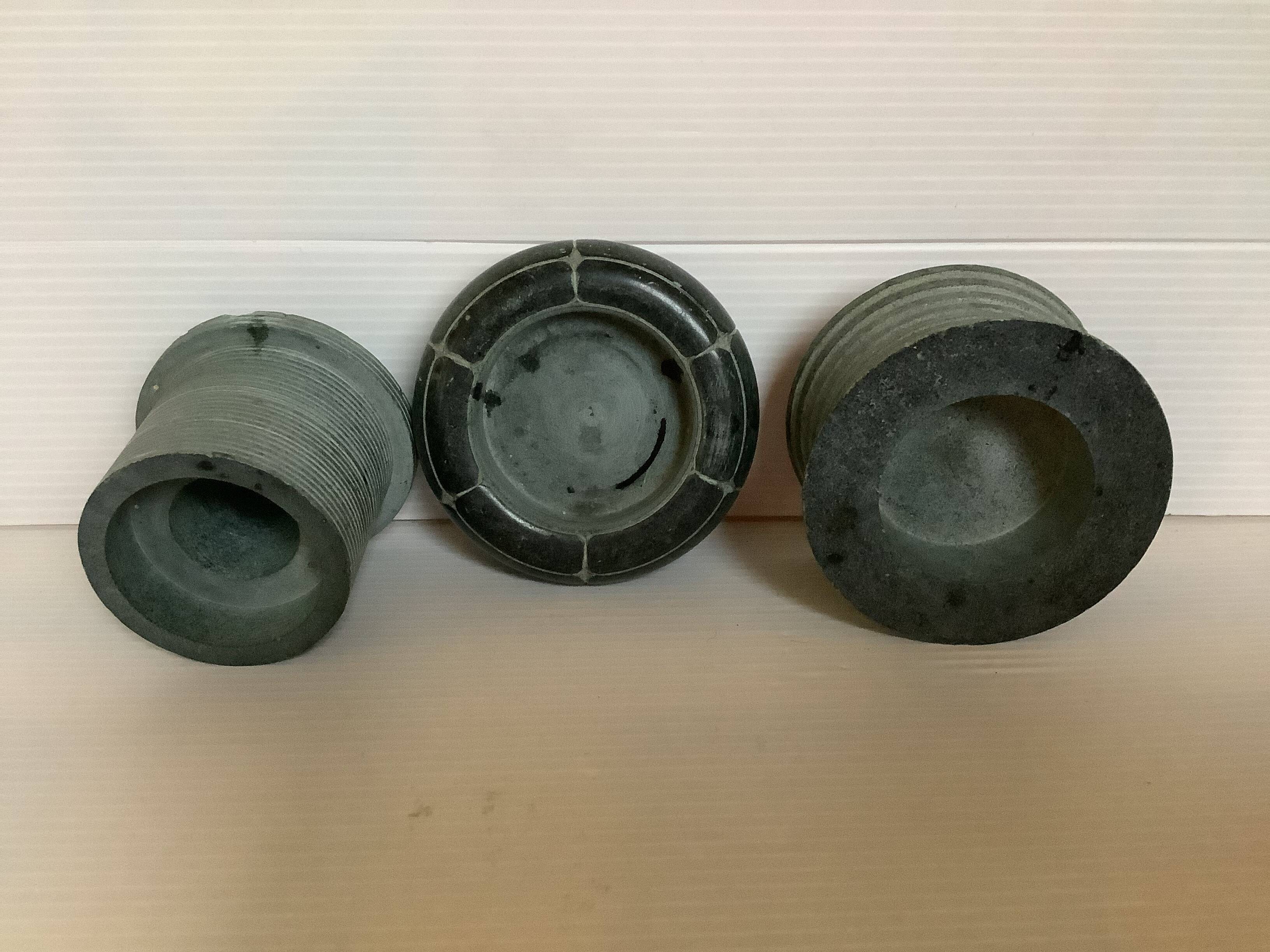 Six green marble candle holders