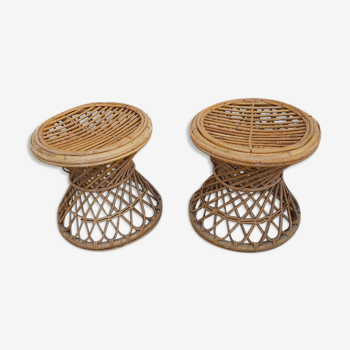 Pair of vintage rattan stools