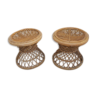 Pair of vintage rattan stools