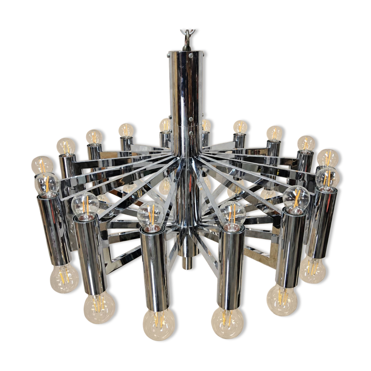 Vintage large chrome Italian Space Age pendant lamp Sciolari