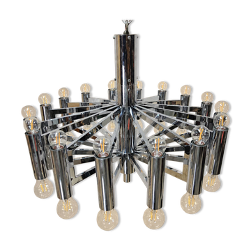 Vintage large chrome Italian Space Age pendant lamp Sciolari