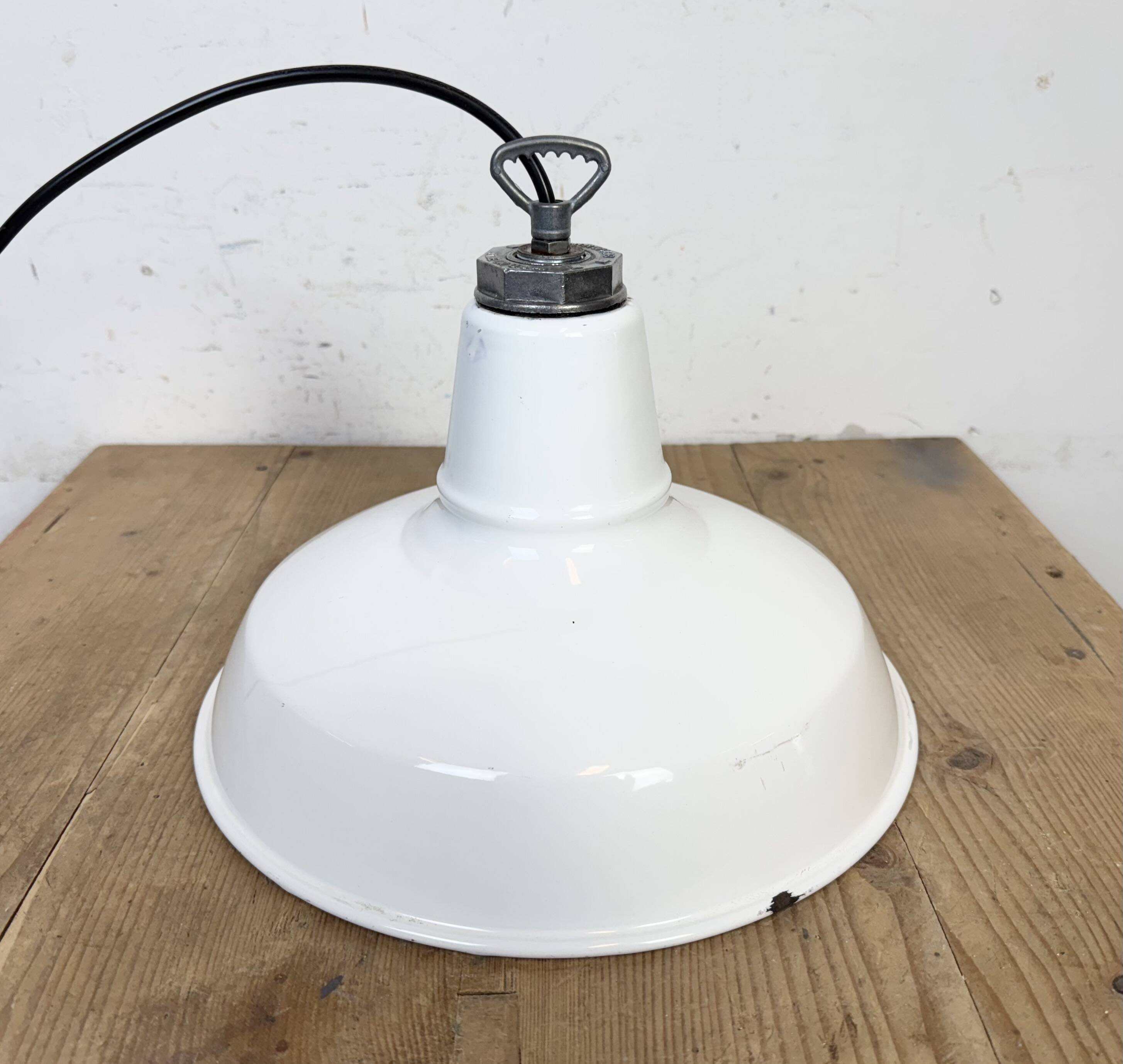Industrial White Enamel Factory Pendant Lamp from Benjamin USA, 1960s