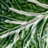 Cabbage leaf serving dish in majolica