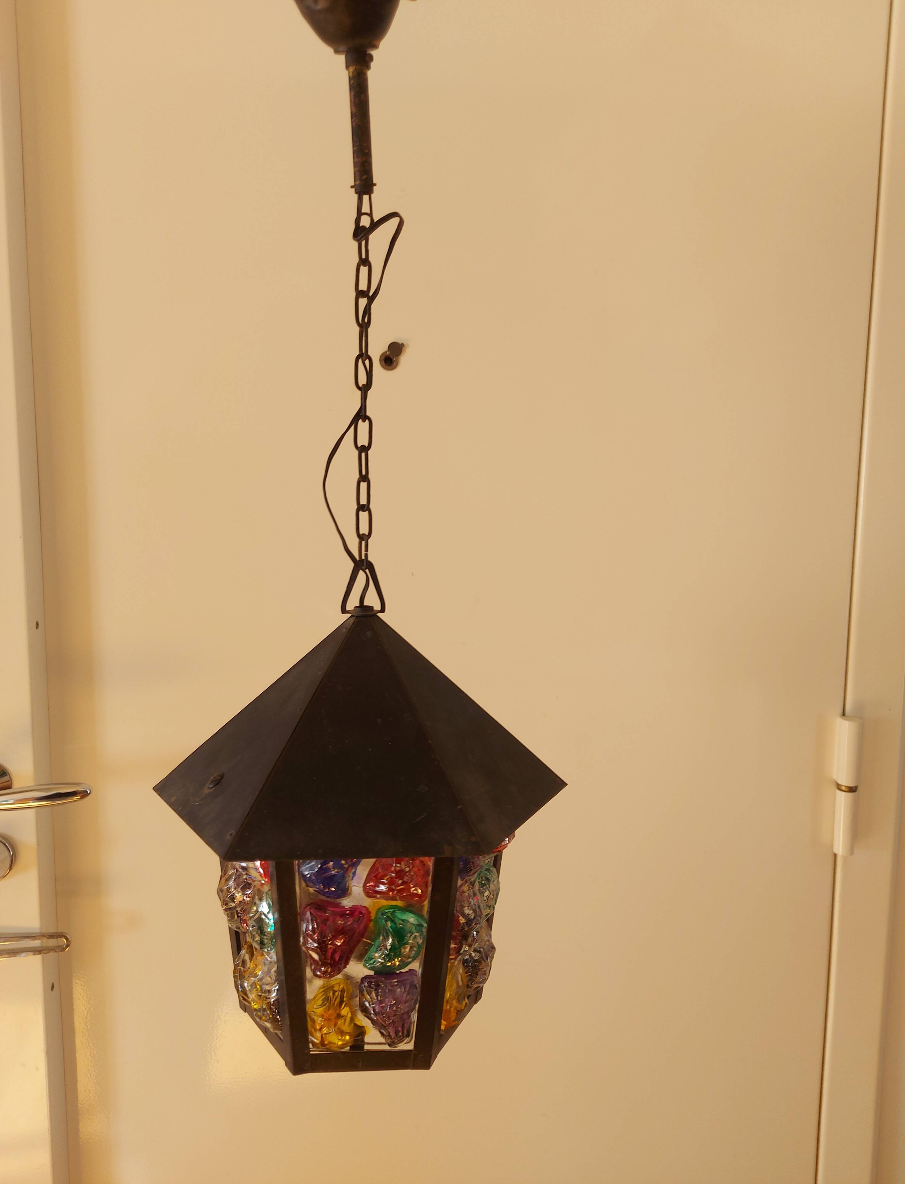 Pendant light, stained glass vestibule lantern