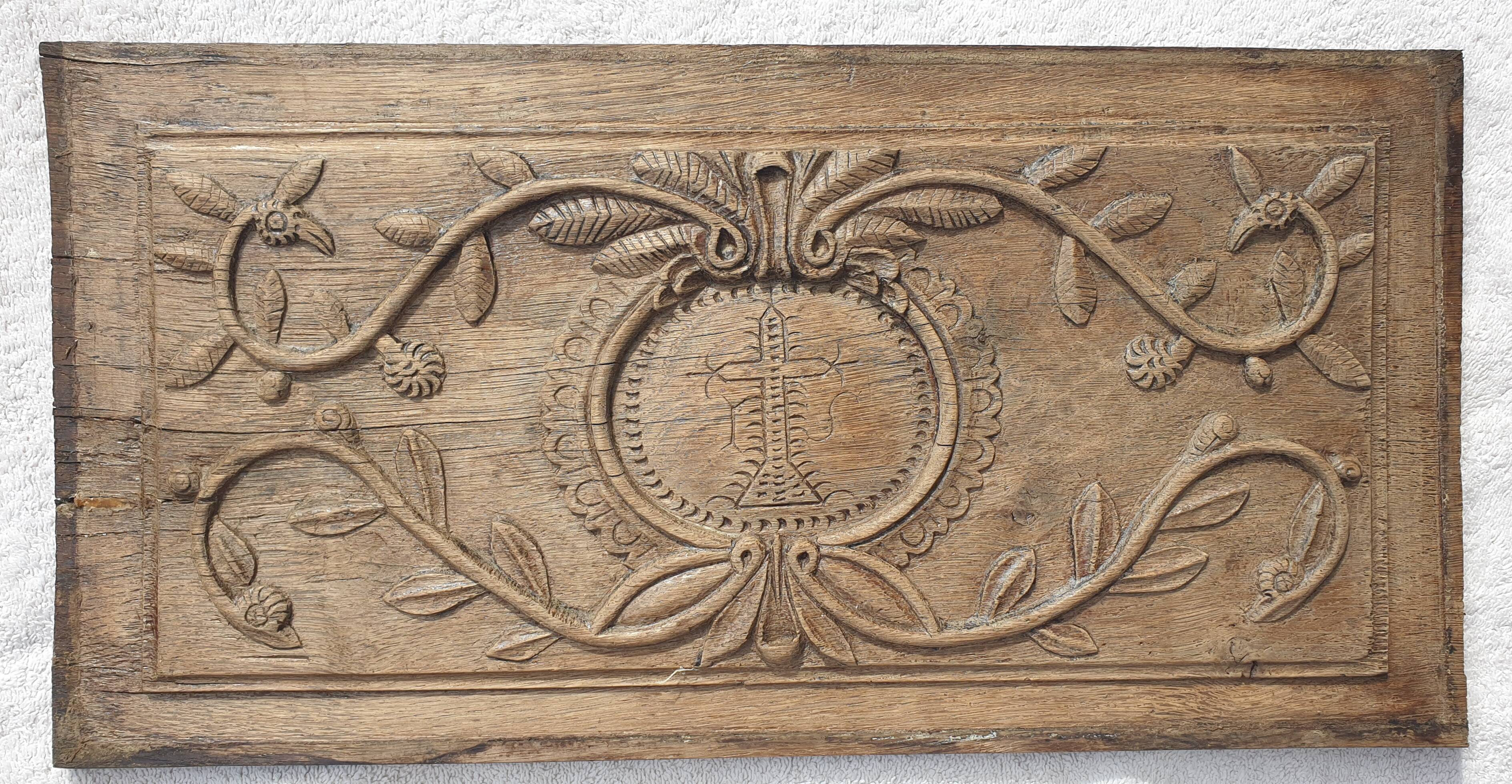 18th century carved wooden plaque bas-relief panel