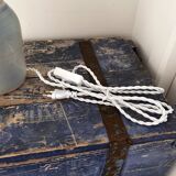 Table lamp in pastel blue and pleated opaline ceramic