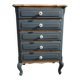 Revamped 5-drawer chest - Prussian Blue & Wood / Louis XV Style
