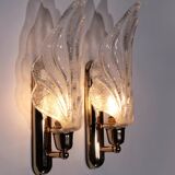 Vintage Murano glass wall lamp leaf shape set of 2 - Italy 1970