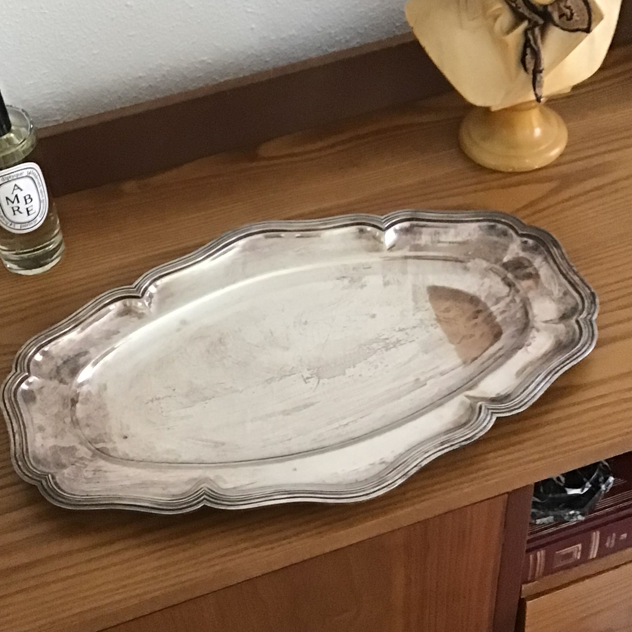 Large silver tray with hallmark