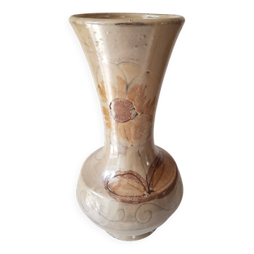 Grand Vase en céramique Motif floral - Signé La roue Vallauris - H 38 cm