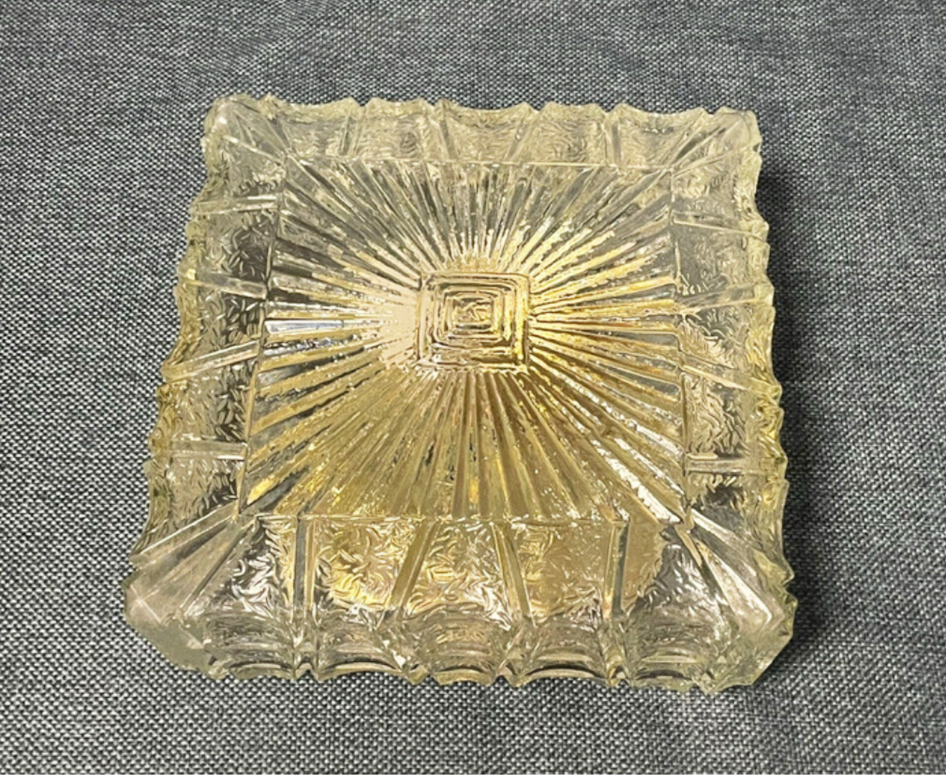Vintage Flush Mount Square Glass Ceiling Lamp, Sunburst Motif