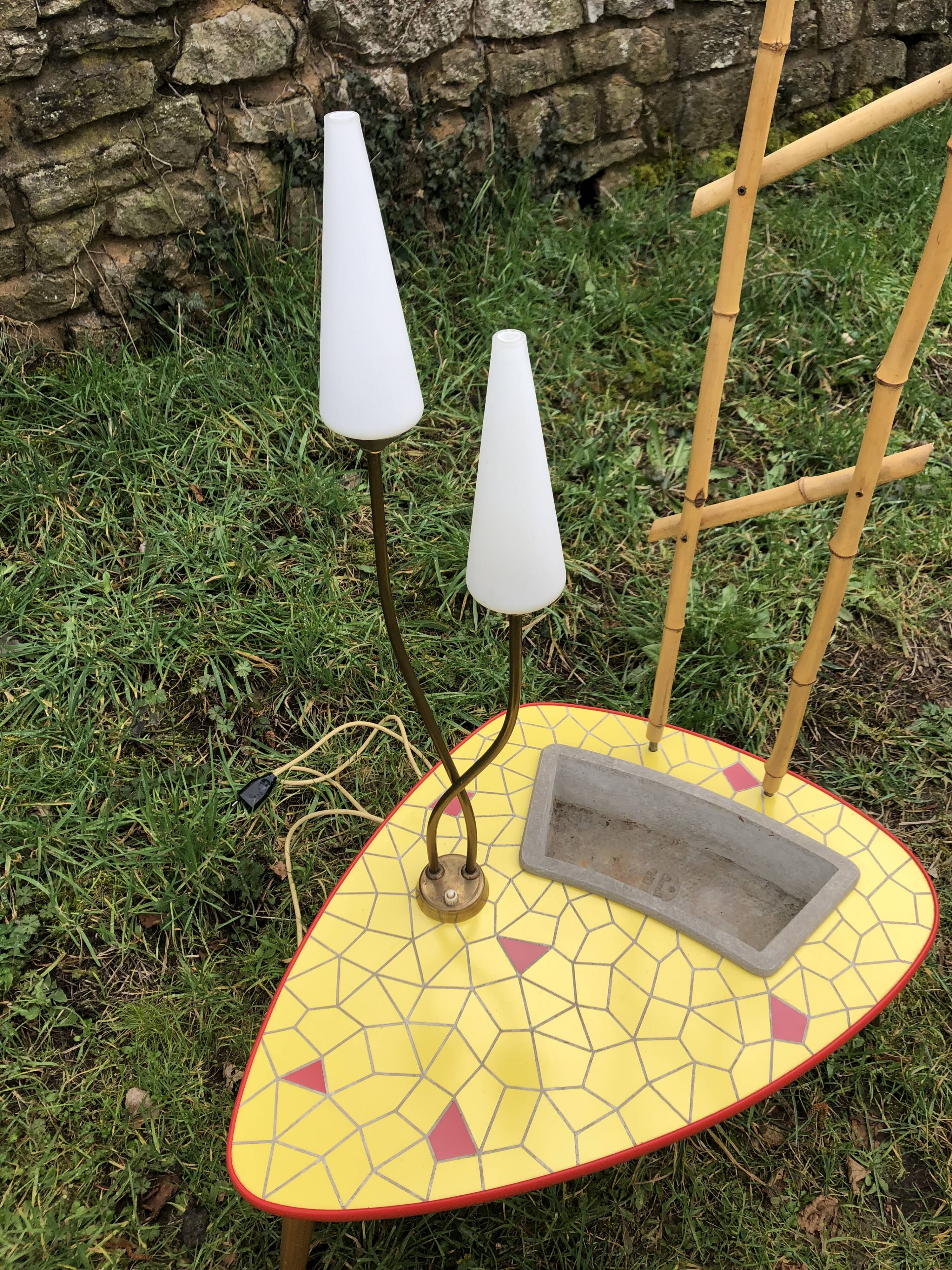 Ceramic mosaic coffee table with planter and light fixture 2 arms 60s