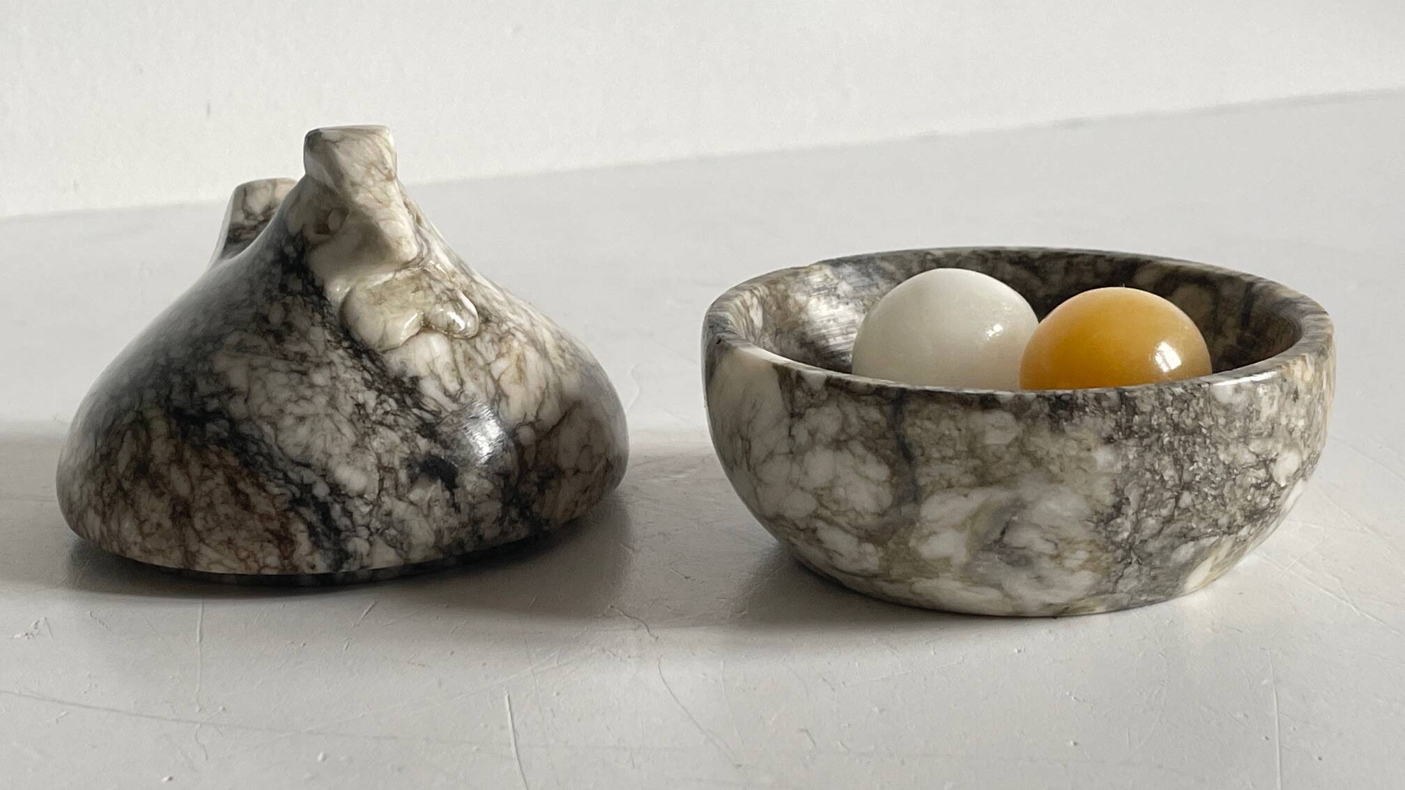 Vintage Marble Chicken with Eggs Sculpture