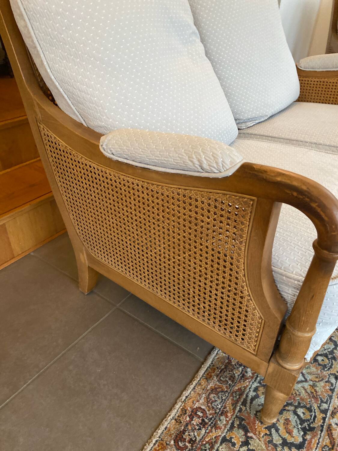 Sofa and armchair in cane and wood by Jean Roche
