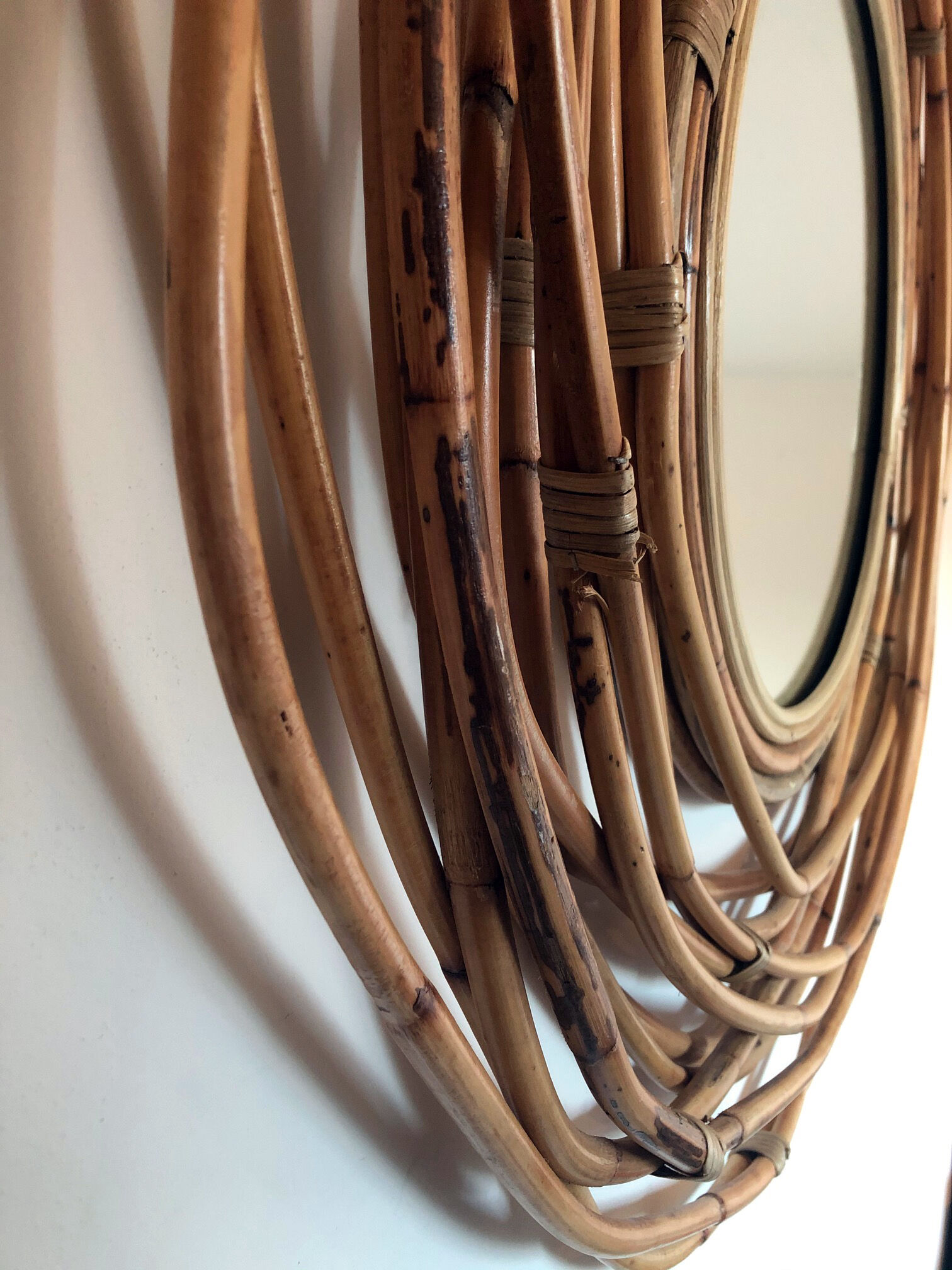 Natural bamboo round mirror 90cm