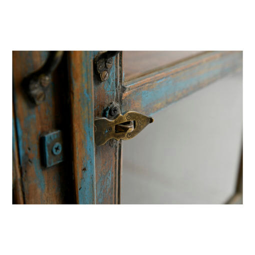 Wooden showcase with blue patina