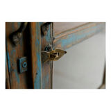 Wooden showcase with blue patina