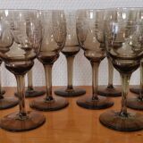 Set of 11 glasses with chiseled vintage 60s transparent brown