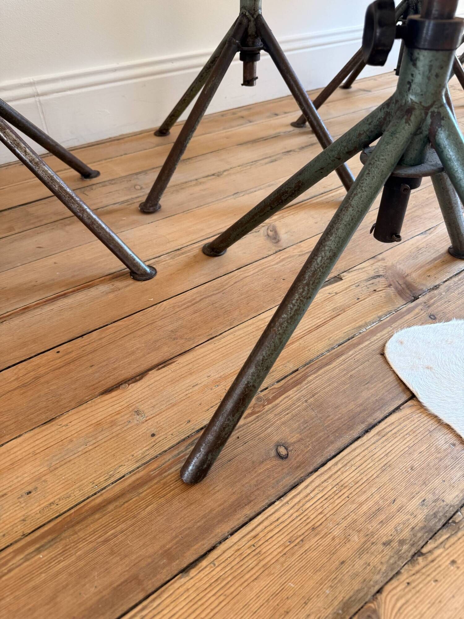 Set of 6 Antique Industrial Wooden and Metal Workshop Chairs