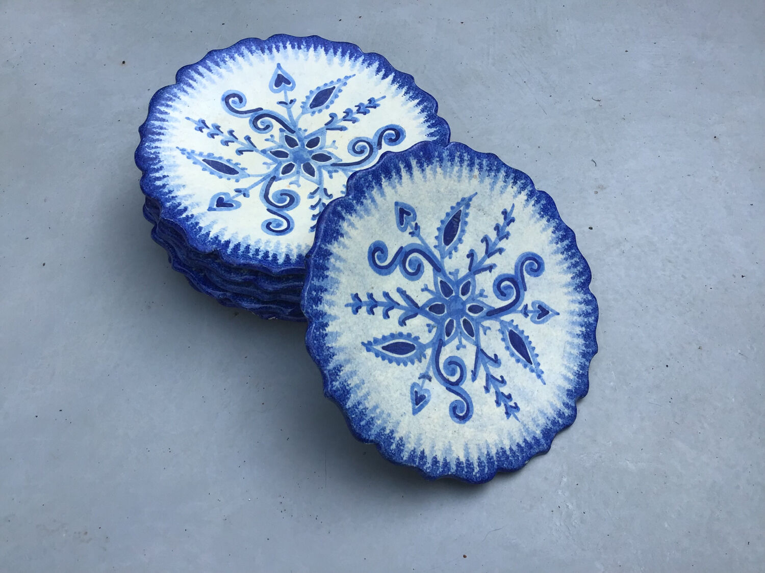 6 dessert plates with Quimper bleu décor by P.Fouillen