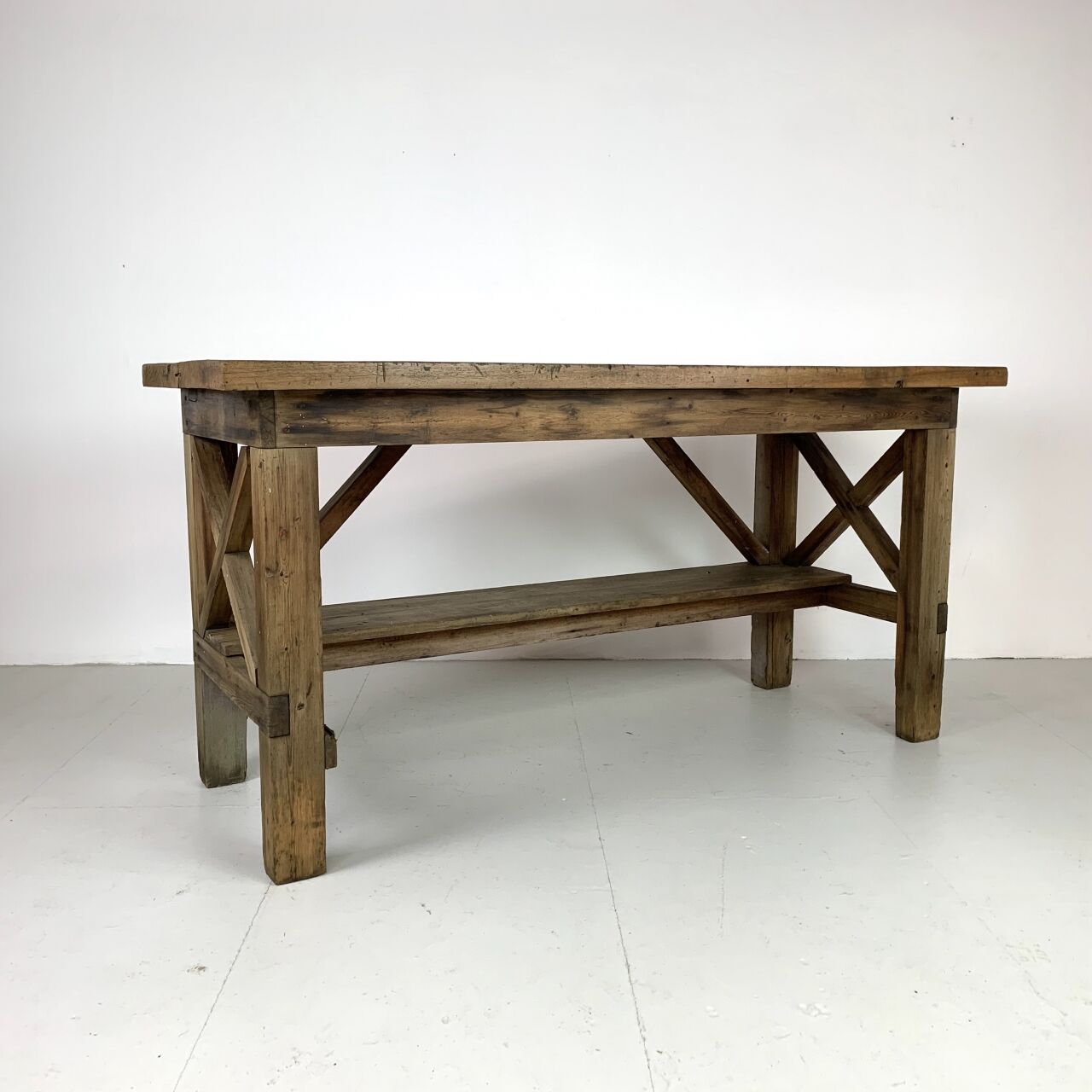 Vintage 1930s industrial work bench in mahogany and oak