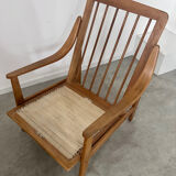 Ancien fauteuil scandinave design années 60 en hêtre massif vintage