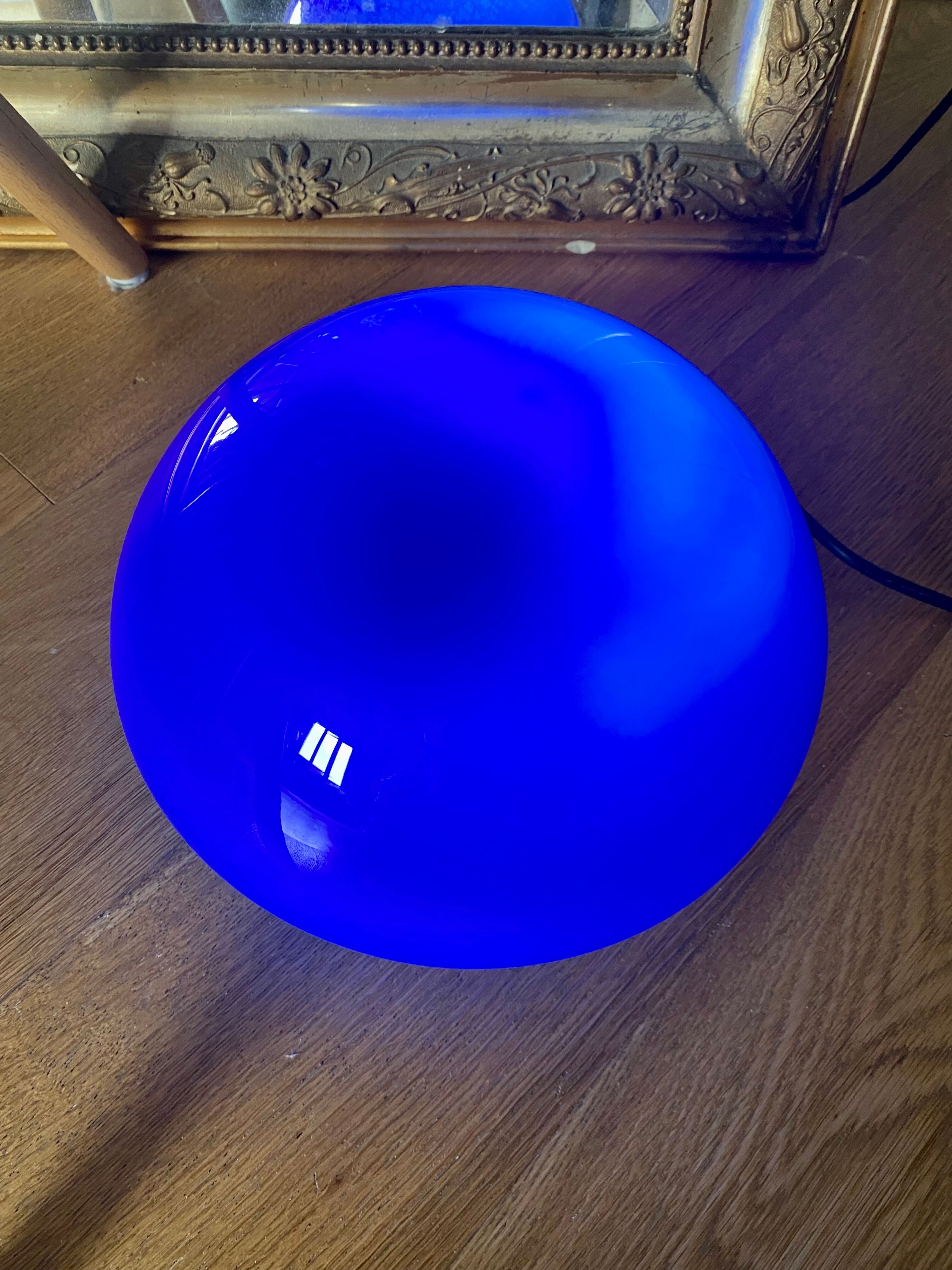 Lampe champignon vintage verre bleu roi