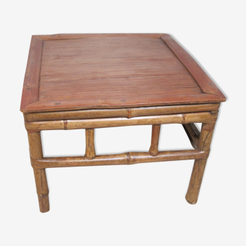 Ancienne table d'appoint en bambou et rotin 1970