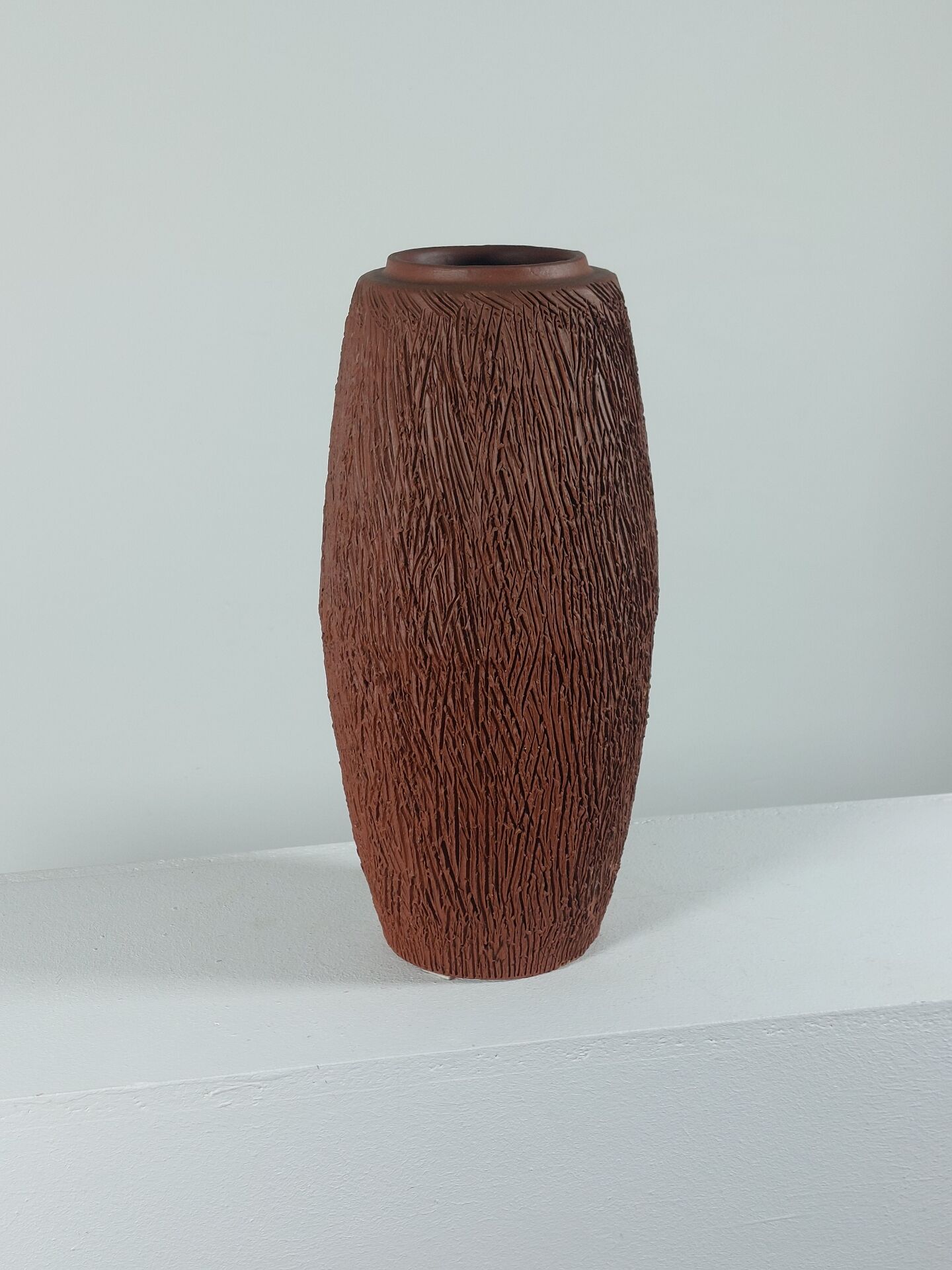 Vintage Mid Century brutalist sgraffito decor ceramic vase
