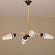 Suspension chandelier brass 4 branches tulips glass 1950 1960