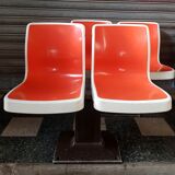 Suite of 4 double vintage bowling seats, 2 seats - brunswick - glass fibre - 1950