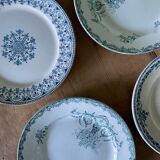 Set of 6 old flat plates in mismatched iron earth