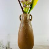 Vase soliflore sandstone ancient form amphora brown and gold signed Denbac