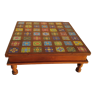 Table à thé carrée en palissandre avec 49 petits carreaux de céramique peints à la main