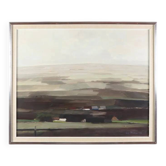Huile sur panneau originale suédoise - "Maison dans un paysage plat" par Evert Färhm - Datée de 1968 - vintage et encadrée - 81 × 68 cm (31,9" × 26,8")