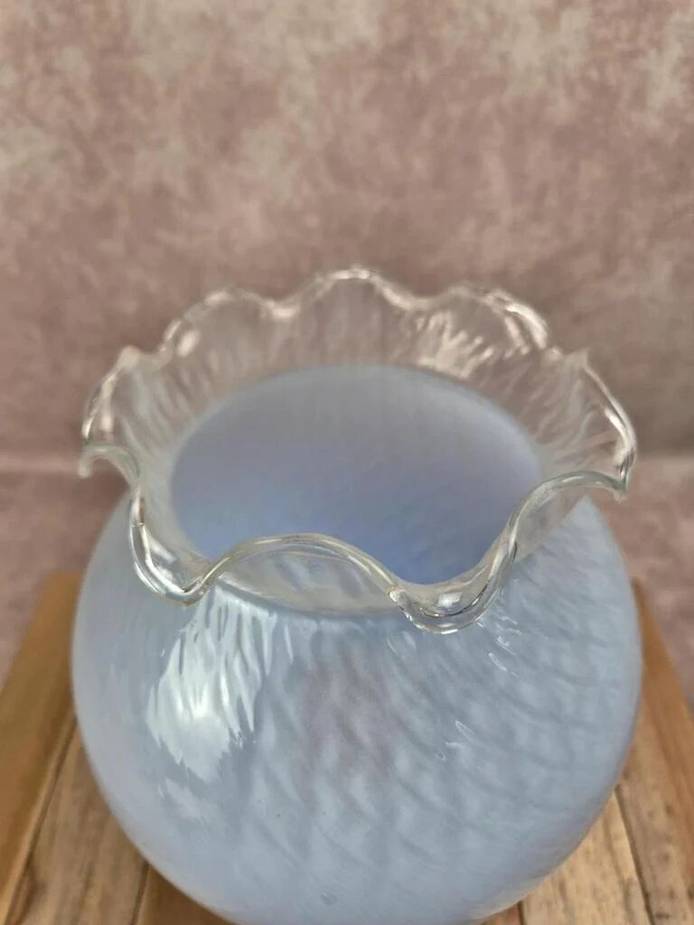 Vintage lampshade in light blue opaline glass – textured milky glass