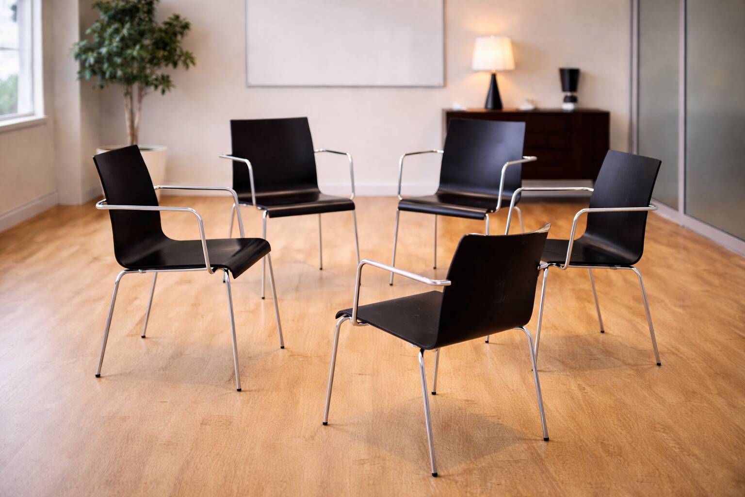 eta Furniture (Denmark) — Steel Tube & Wood Chairs (Set of 5) — Scandinavia