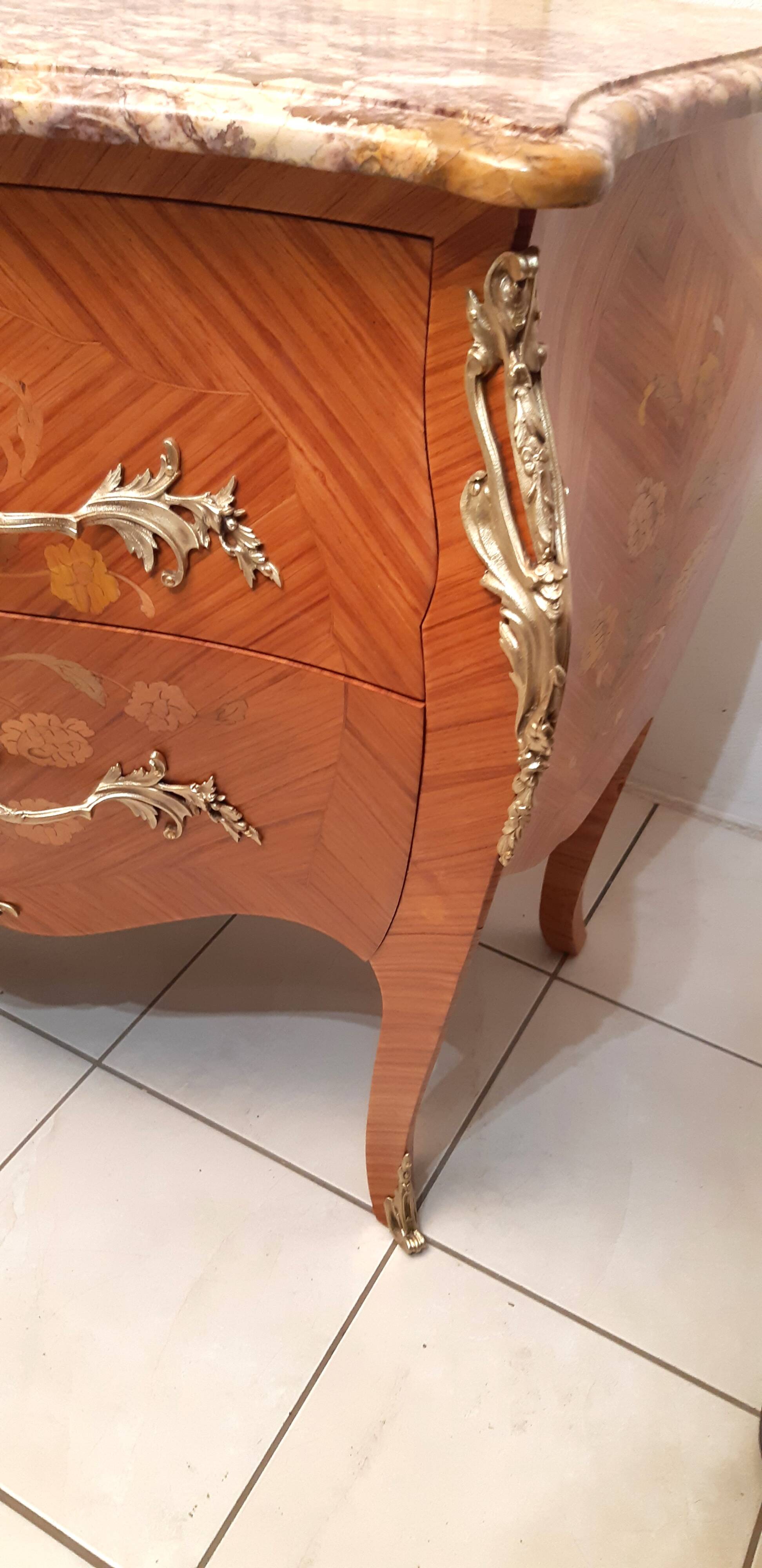 Louis XV style curved chest of drawers, rosewood, restored